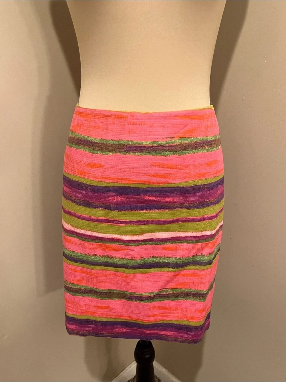 Ann Taylor Pink, Purple & Green Striped Mini Skirt
